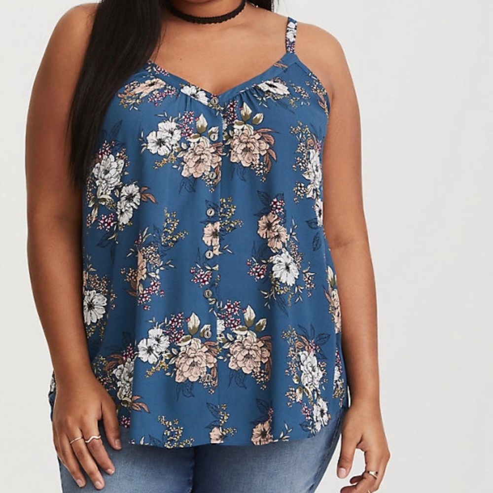 Torrid BLUE FLORAL BUTTON-FRONT GEORGETTE CAMI